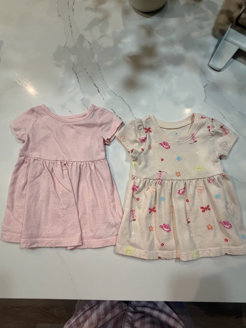 Girls' Pink Short-Sleeve Dress Set - Soft Cotton
